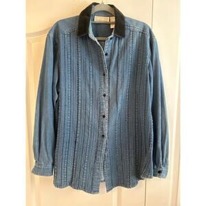 Casey & Max Ribbed Front Fleece Collar Denim Ladies Shirt Size M Medium